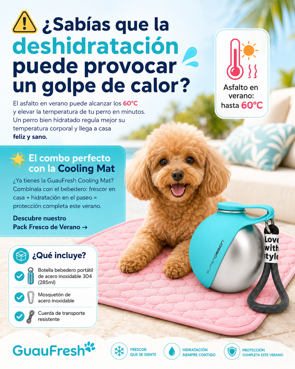 GuauFresh Bebedero Portátil 🐾 — Botella de Agua para Perros