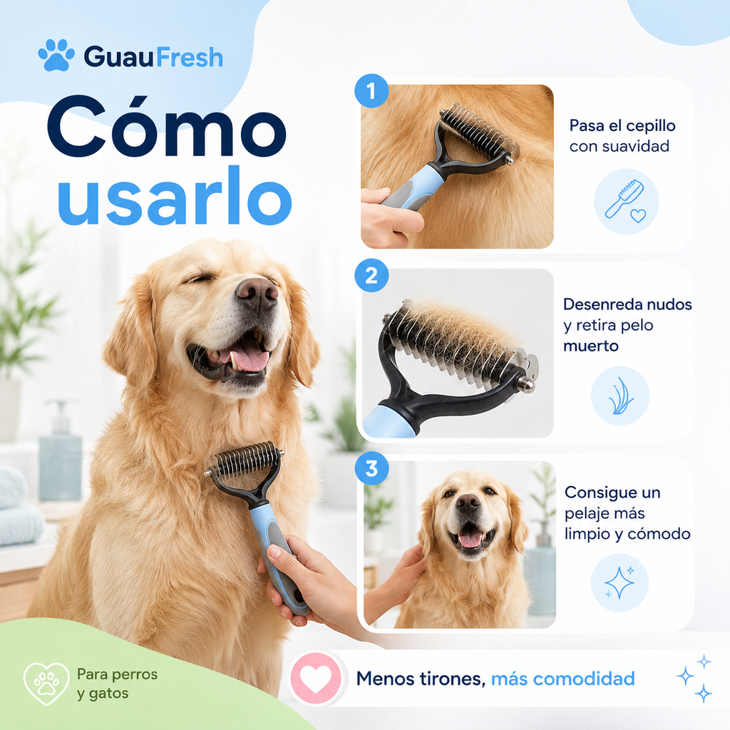 GuauFresh Cepillo Deslanador Profesional 🐾 — Rastrillo Doble Cara para Perros y Gatos