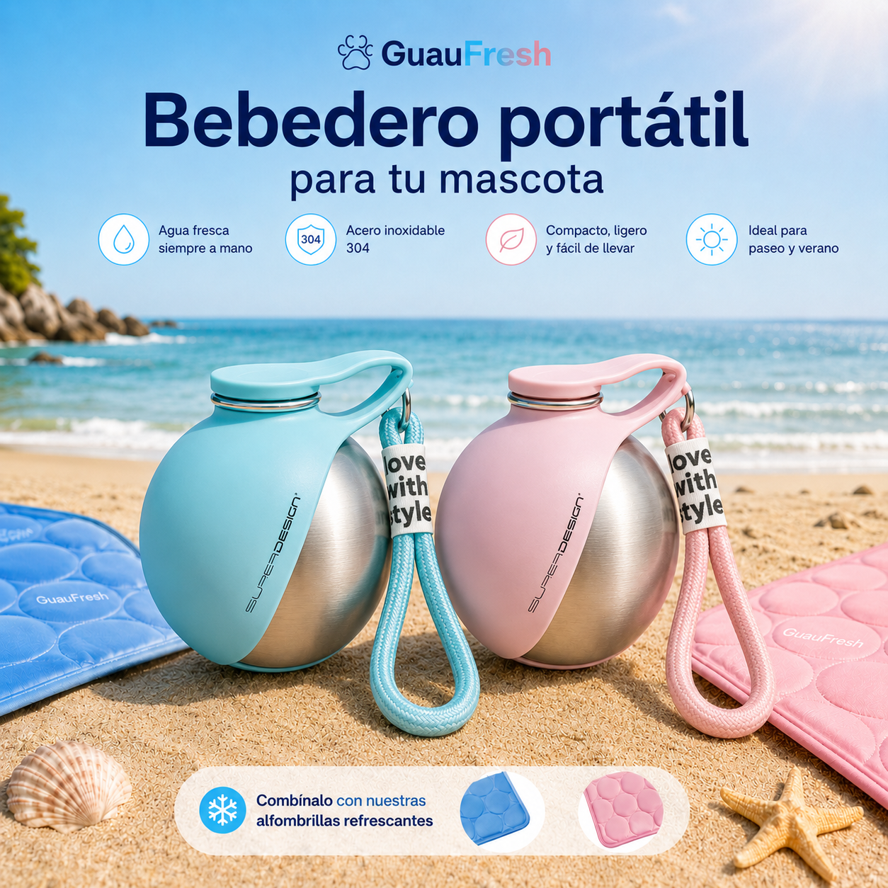 GuauFresh Bebedero Portátil 🐾 — Botella de Agua para Perros